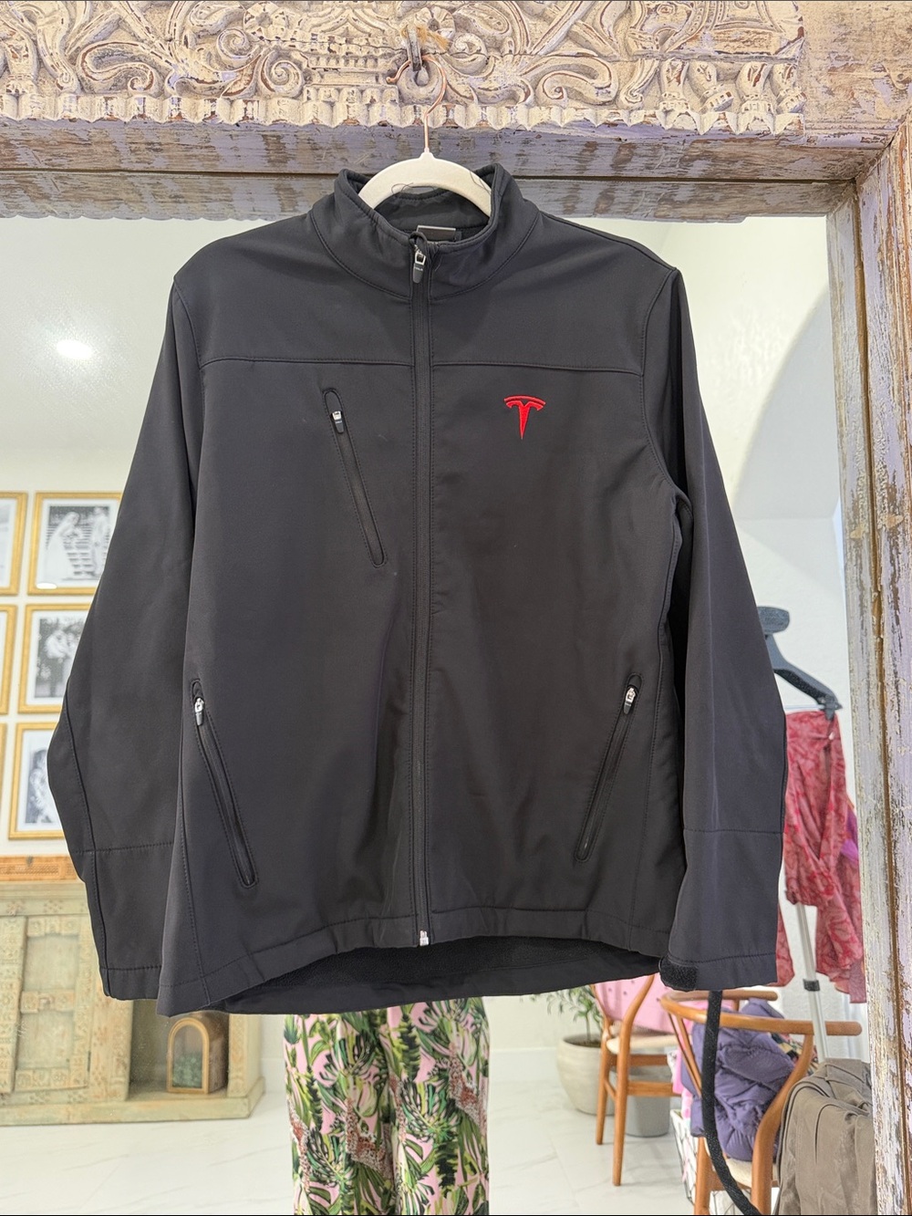 Tesla Black Softshell Windbreaker with Red Logo